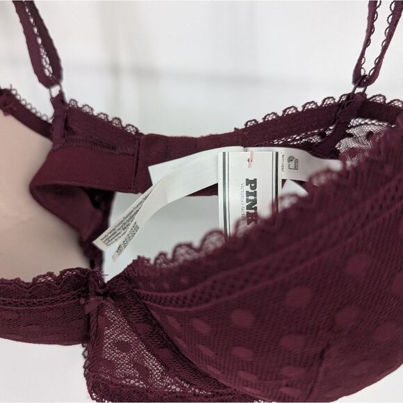 Elegant Lace Underwire Bra - Burgundy - Picture 4 of 7